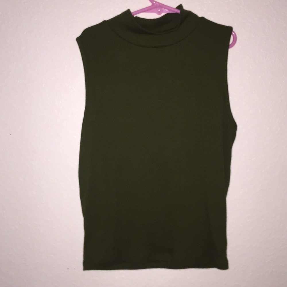 A olive green turtle neck